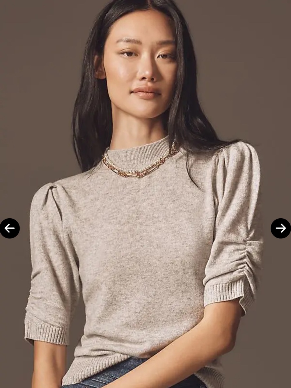 Anthropologie Wool Cashmere Puff-Sleeve Mock-neck Sweater - light gray